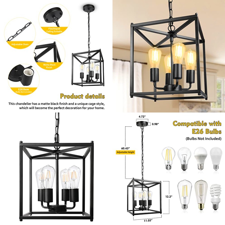 4-Light Black Farmhouse Chande - Solar Lantern Hanging incelemesi ve fiyatı