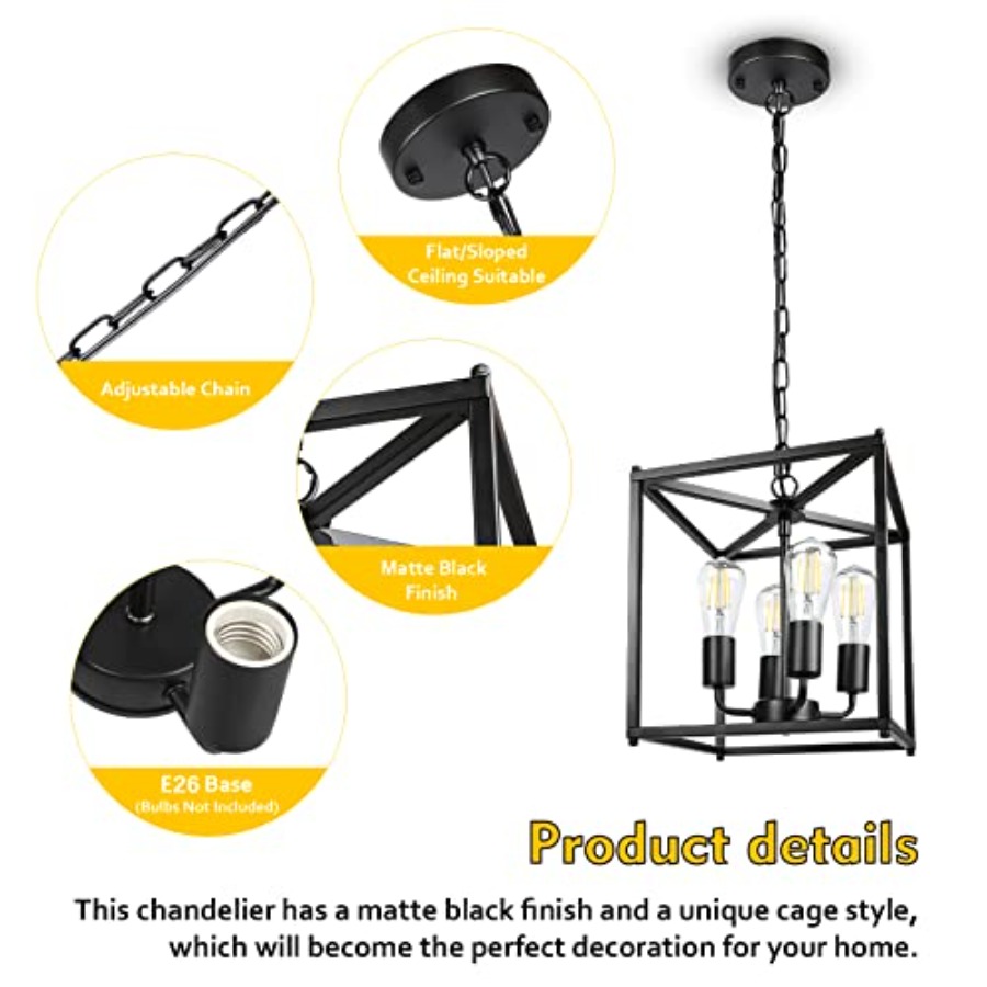 4-Light Black Farmhouse Chande - Solar Lantern Hanging incelemesi ve fiyatı